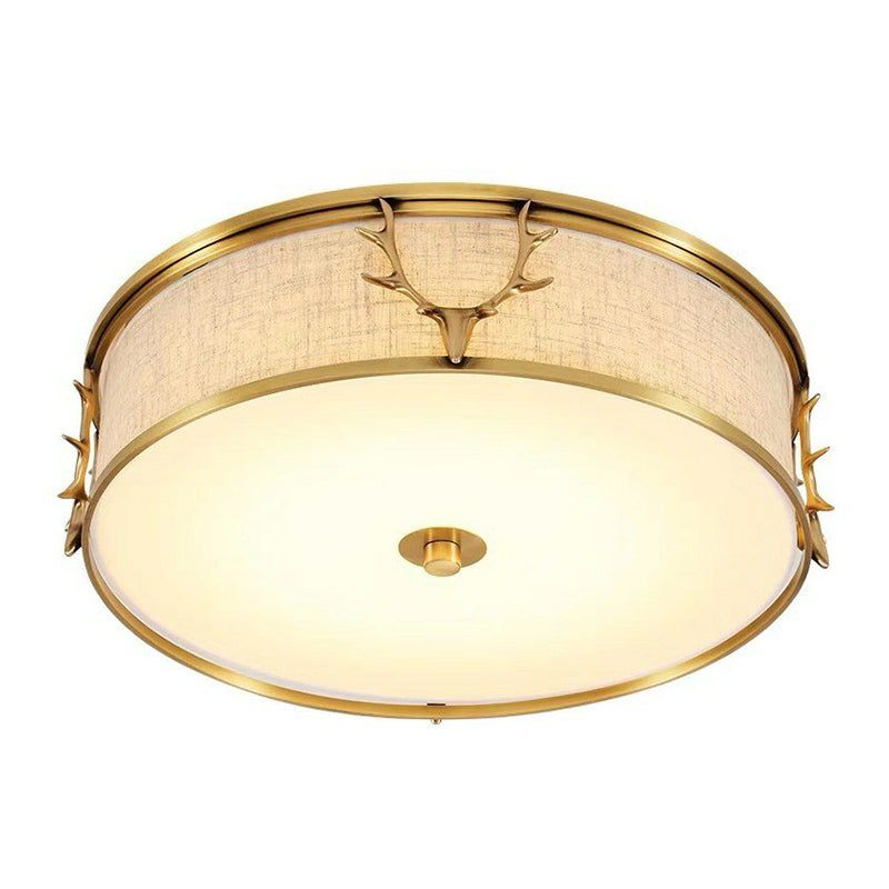 Fabric Drum Flush Ceiling Light Nordic Style Flush Light with Decorative Antler for Foyer Clearhalo 'Ceiling Lights' 'Close To Ceiling Lights' 'Close to ceiling' 'Flush mount' Lighting' 2423776