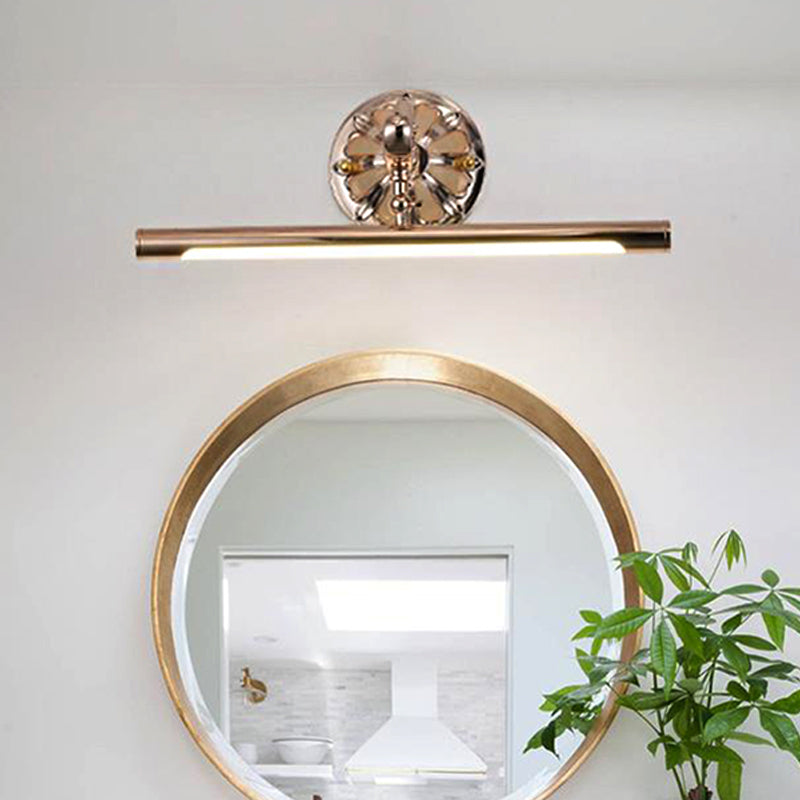 Tube Shaped Metallic Vanity Mirror Light Modern Style 16"/22" Dia LED Gold Finish Wall Mounted Lamp for Bathroom Clearhalo 'Cast Iron' 'Glass' 'Industrial' 'Modern wall lights' 'Modern' 'Tiffany' 'Traditional wall lights' 'Vanity Lights' 'Wall Lights' Lighting' 242383
