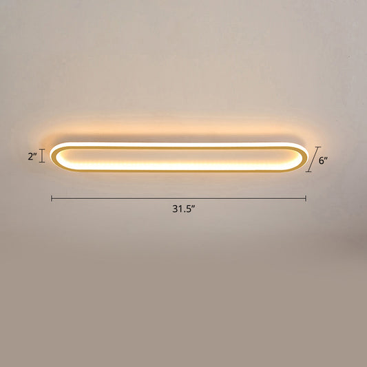 Oblong Corridor Ceiling Mounted Light Metal Simple Style LED Flushmount Light in Gold Gold 31.5" Warm Clearhalo 'Ceiling Lights' 'Close To Ceiling Lights' 'Close to ceiling' 'Flush mount' Lighting' 2423912