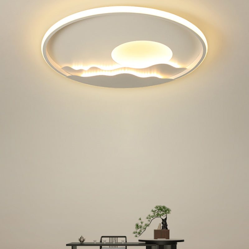 Mountain Sun LED Ceiling Light Artistic Metal Living Room Flush Mount Light in White Clearhalo 'Ceiling Lights' 'Close To Ceiling Lights' 'Close to ceiling' 'Flush mount' Lighting' 2423931