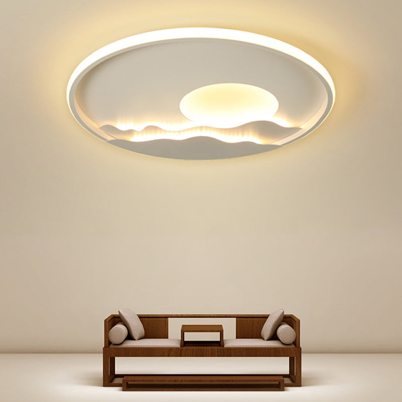 Mountain Sun LED Ceiling Light Artistic Metal Living Room Flush Mount Light in White Clearhalo 'Ceiling Lights' 'Close To Ceiling Lights' 'Close to ceiling' 'Flush mount' Lighting' 2423932