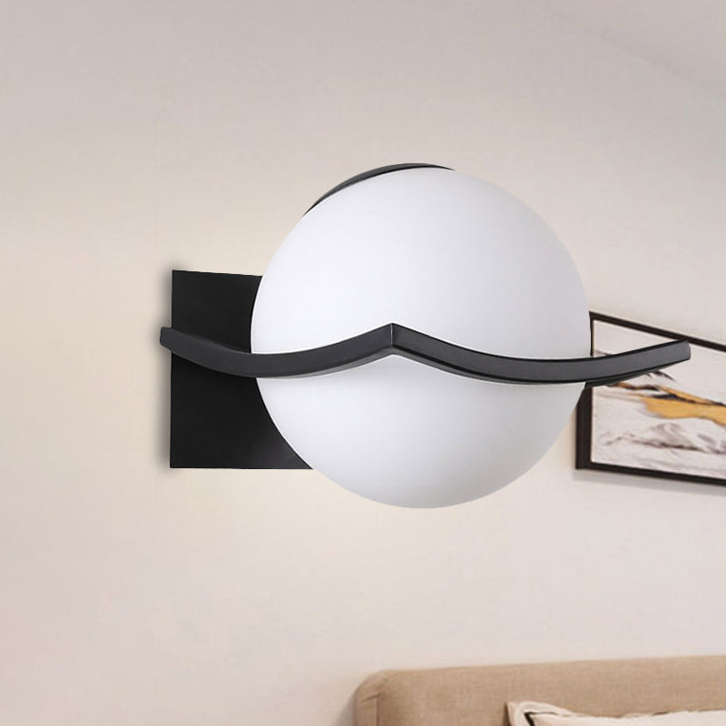 Opal Glass Globe Sconce Lamp Modern 1 Light Black/Gold Wall Mounted Light for Bedroom Clearhalo 'Cast Iron' 'Glass' 'Industrial' 'Modern wall lights' 'Modern' 'Tiffany' 'Traditional wall lights' 'Wall Lamps & Sconces' 'Wall Lights' Lighting' 242401