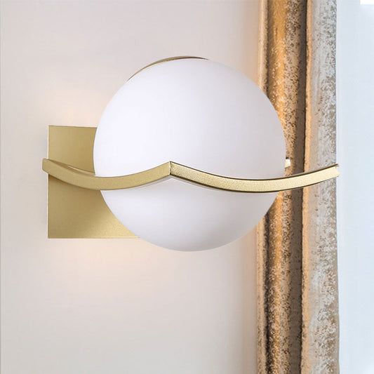 Opal Glass Globe Sconce Lamp Modern 1 Light Black/Gold Wall Mounted Light for Bedroom Gold Clearhalo 'Cast Iron' 'Glass' 'Industrial' 'Modern wall lights' 'Modern' 'Tiffany' 'Traditional wall lights' 'Wall Lamps & Sconces' 'Wall Lights' Lighting' 242402