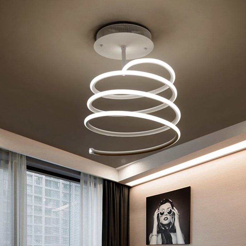 Acrylic Spiral Semi Flush Lamp Simplicity LED Single Light Ceiling Mounted Fixture in Warm/White Light White White Clearhalo 'Ceiling Lights' 'Close To Ceiling Lights' 'Close to ceiling' 'Semi-flushmount' Lighting' 242410