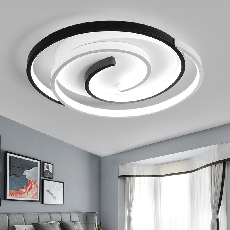 Black and White Swirl Ceiling Light Simple Metal LED Flush Mount Lighting Fixture for Bedroom Clearhalo 'Ceiling Lights' 'Close To Ceiling Lights' 'Close to ceiling' 'Flush mount' Lighting' 2424182