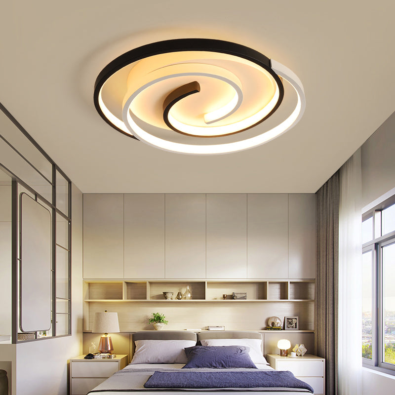 Black and White Swirl Ceiling Light Simple Metal LED Flush Mount Lighting Fixture for Bedroom Clearhalo 'Ceiling Lights' 'Close To Ceiling Lights' 'Close to ceiling' 'Flush mount' Lighting' 2424184