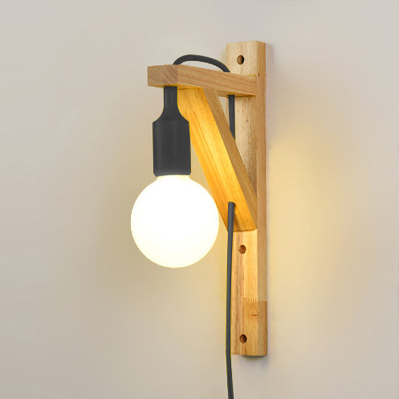 Exposed Bulb Wooden Hanging Wall Sconce 1 Light Nordic Wall Lamp in Multi Colors Black Clearhalo 'Modern wall lights' 'Modern' 'Wall Lamps & Sconces' 'Wall Lights' Lighting' 242419