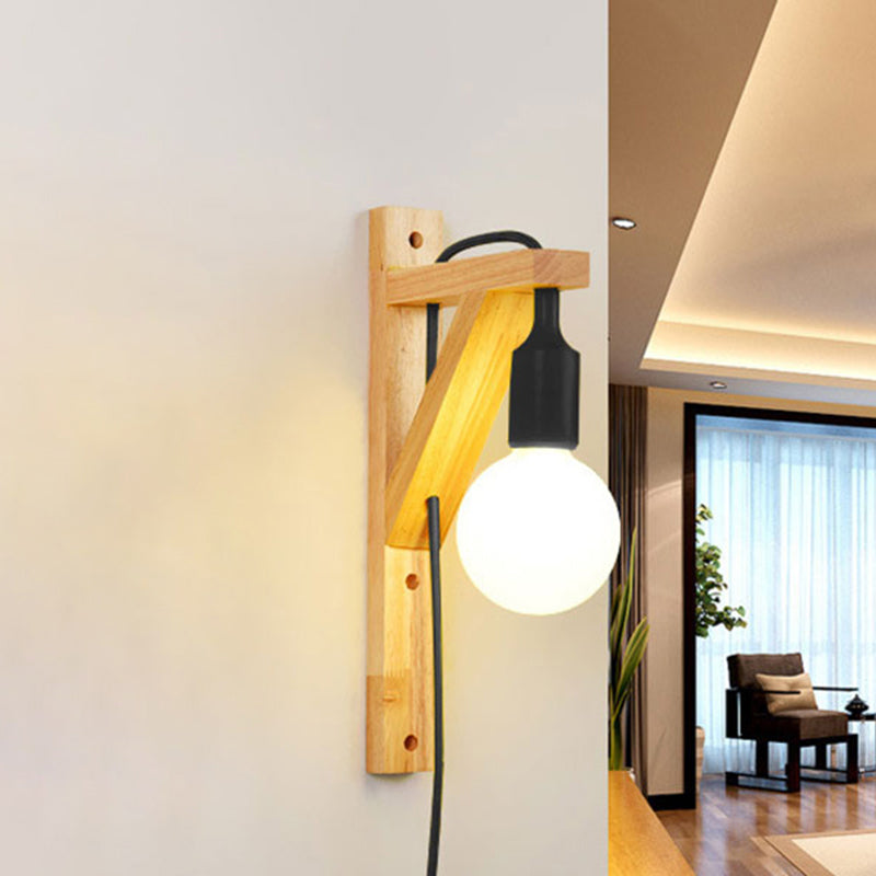 Exposed Bulb Wooden Hanging Wall Sconce 1 Light Nordic Wall Lamp in Multi Colors Clearhalo 'Modern wall lights' 'Modern' 'Wall Lamps & Sconces' 'Wall Lights' Lighting' 242420