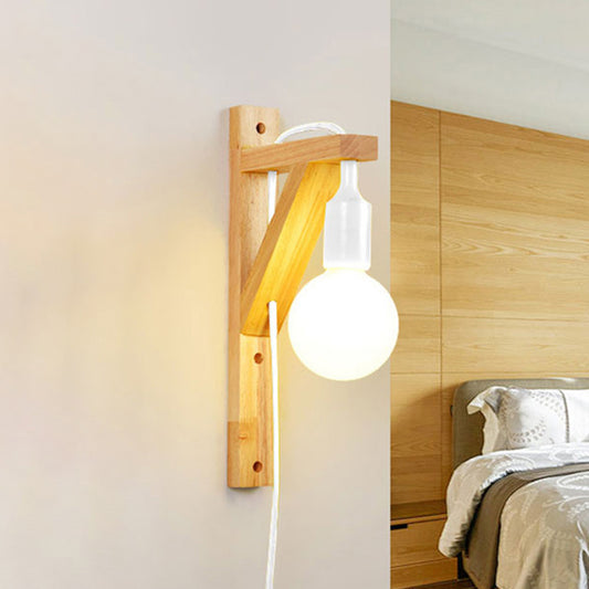 Exposed Bulb Wooden Hanging Wall Sconce 1 Light Nordic Wall Lamp in Multi Colors White Clearhalo 'Modern wall lights' 'Modern' 'Wall Lamps & Sconces' 'Wall Lights' Lighting' 242421