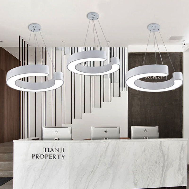 19.5"/23.5"/31.5" Wide C Shape Hanging Lighting Minimalist Metal Led White/Black Ceiling Pendant Lamp in White/Warm/Natural Light White Clearhalo 'Ceiling Lights' 'Modern Pendants' 'Modern' 'Pendant Lights' 'Pendants' Lighting' 242427