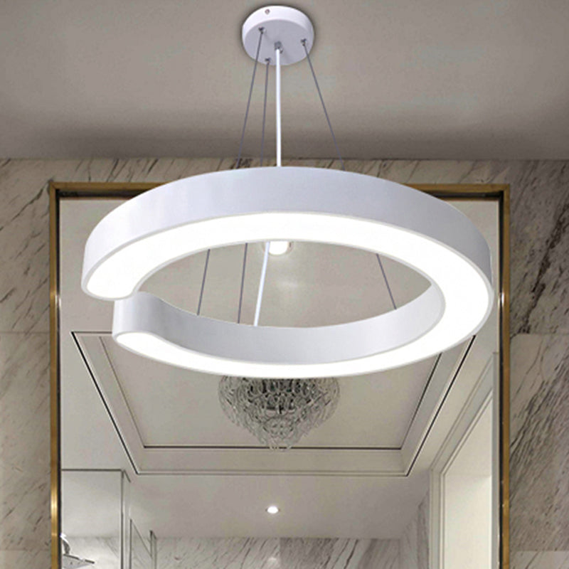 19.5"/23.5"/31.5" Wide C Shape Hanging Lighting Minimalist Metal Led White/Black Ceiling Pendant Lamp in White/Warm/Natural Light Clearhalo 'Ceiling Lights' 'Modern Pendants' 'Modern' 'Pendant Lights' 'Pendants' Lighting' 242428