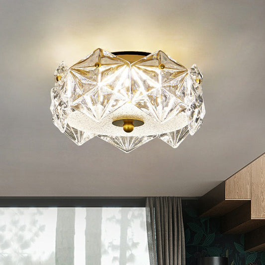 Round LED Surface Mount Ceiling Light Modern Crystal Hexagon Clear Flush Mount Light for Living Room Clearhalo 'Ceiling Lights' 'Close To Ceiling Lights' 'Close to ceiling' 'Semi-flushmount' Lighting' 2424328