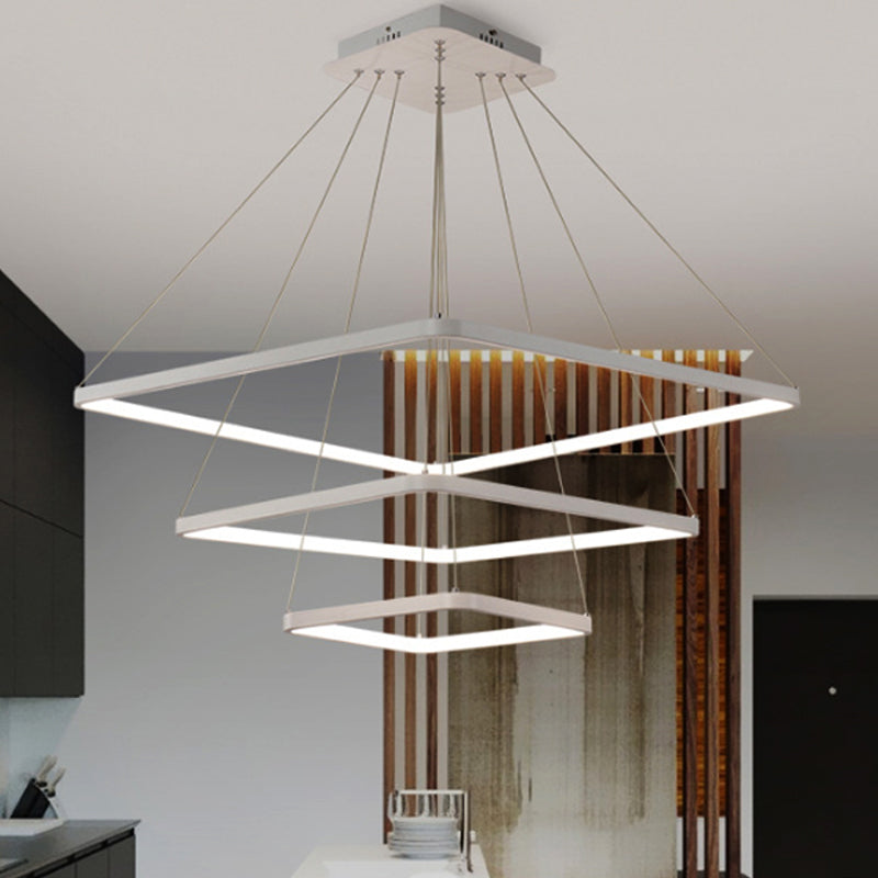 Square Chandelier Pendant Modernism Acrylic 1/2/3-Head Bedroom Ceiling Lighting Fixture in Warm/White/Natural Light Clearhalo 'Ceiling Lights' 'Chandeliers' 'Modern Chandeliers' 'Modern' Lighting' 242436