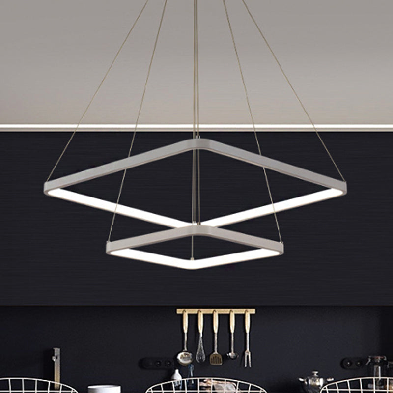 Square Chandelier Pendant Modernism Acrylic 1/2/3-Head Bedroom Ceiling Lighting Fixture in Warm/White/Natural Light Clearhalo 'Ceiling Lights' 'Chandeliers' 'Modern Chandeliers' 'Modern' Lighting' 242439