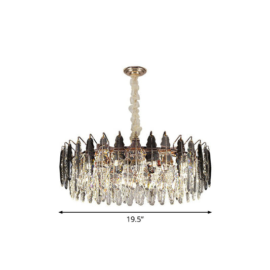 Modern Round Ceiling Hang Light Crystal Leaf 9 Bulbs Living Room Chandelier Light Fixture Smoke Gray 19.5" Clearhalo 'Ceiling Lights' 'Chandeliers' 'Modern Chandeliers' 'Modern' Lighting' 2424410