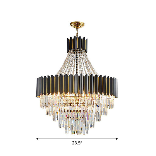 Modern Empire Chandelier Prismatic Crystal 11-Light Dining Room Ceiling Pendant in Black Black Clearhalo 'Ceiling Lights' 'Chandeliers' 'Modern Chandeliers' 'Modern' Lighting' 2424412