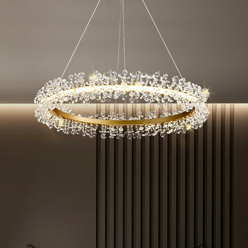 Simplicity Circle LED Chandelier Crystal Beads Living Room Pendant Lighting Fixture Clearhalo 'Ceiling Lights' 'Chandeliers' 'Modern Chandeliers' 'Modern' Lighting' 2424453