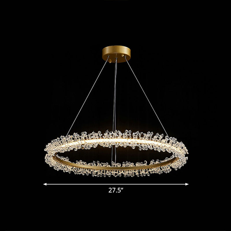 Simplicity Circle LED Chandelier Crystal Beads Living Room Pendant Lighting Fixture Gold 27.5" Clearhalo 'Ceiling Lights' 'Chandeliers' 'Modern Chandeliers' 'Modern' Lighting' 2424455