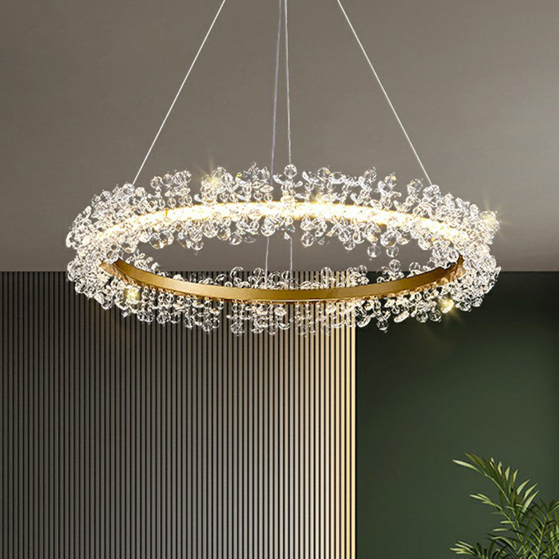 Simplicity Circle LED Chandelier Crystal Beads Living Room Pendant Lighting Fixture Clearhalo 'Ceiling Lights' 'Chandeliers' 'Modern Chandeliers' 'Modern' Lighting' 2424456