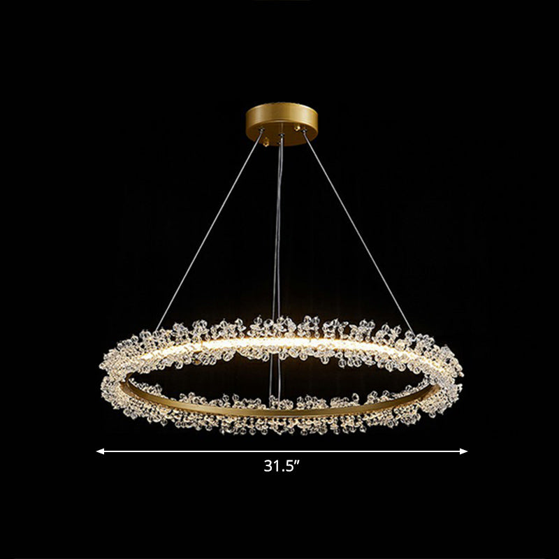 Simplicity Circle LED Chandelier Crystal Beads Living Room Pendant Lighting Fixture Gold 31.5" Clearhalo 'Ceiling Lights' 'Chandeliers' 'Modern Chandeliers' 'Modern' Lighting' 2424457