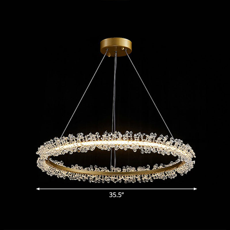 Simplicity Circle LED Chandelier Crystal Beads Living Room Pendant Lighting Fixture Gold 35.5" Clearhalo 'Ceiling Lights' 'Chandeliers' 'Modern Chandeliers' 'Modern' Lighting' 2424459