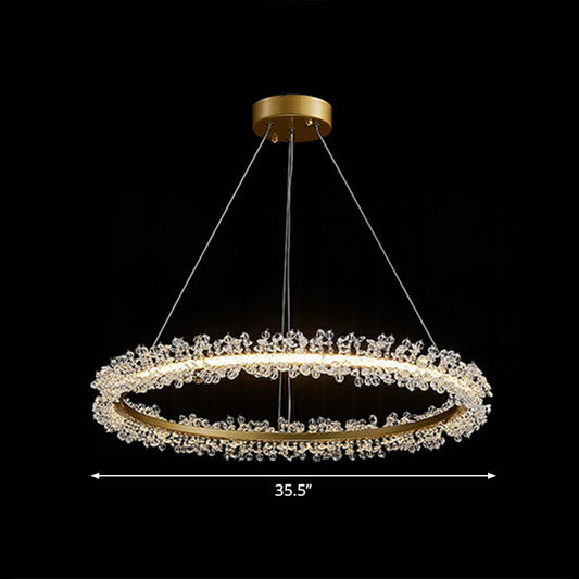 Simplicity Circle LED Chandelier Crystal Beads Living Room Pendant Lighting Fixture Gold 35.5" Clearhalo 'Ceiling Lights' 'Chandeliers' 'Modern Chandeliers' 'Modern' Lighting' 2424459