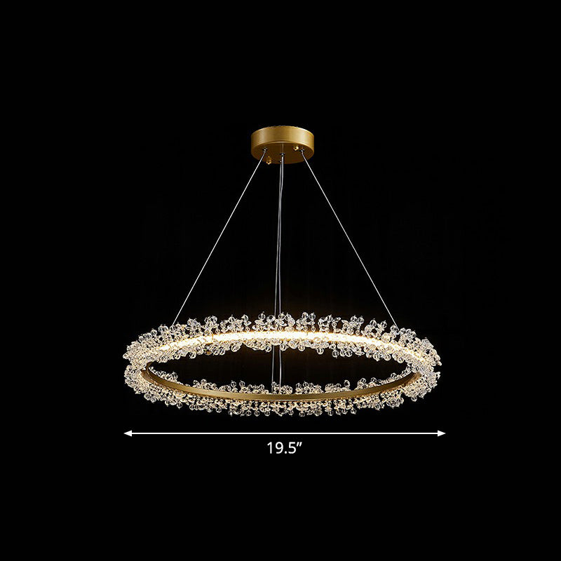 Simplicity Circle LED Chandelier Crystal Beads Living Room Pendant Lighting Fixture Gold 19.5" Clearhalo 'Ceiling Lights' 'Chandeliers' 'Modern Chandeliers' 'Modern' Lighting' 2424461