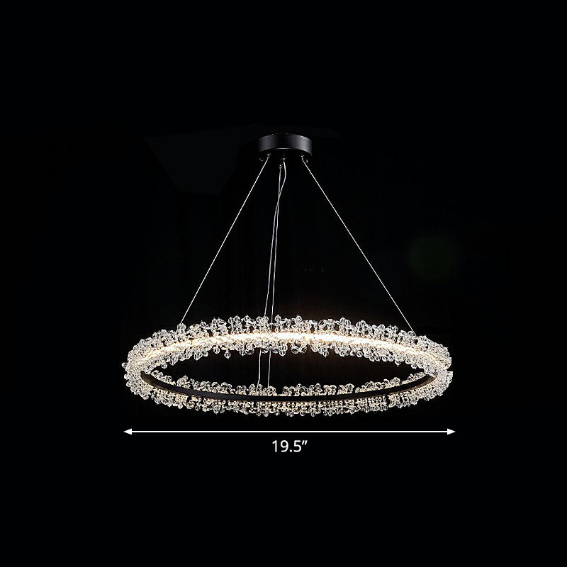 Simplicity Circle LED Chandelier Crystal Beads Living Room Pendant Lighting Fixture Black 19.5" Clearhalo 'Ceiling Lights' 'Chandeliers' 'Modern Chandeliers' 'Modern' Lighting' 2424462