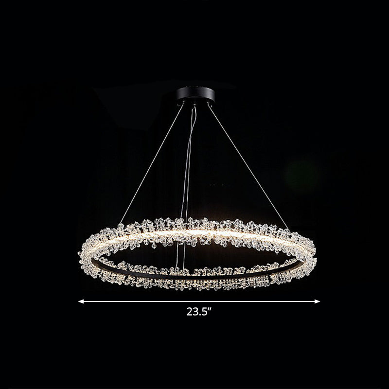 Simplicity Circle LED Chandelier Crystal Beads Living Room Pendant Lighting Fixture Black 23.5" Clearhalo 'Ceiling Lights' 'Chandeliers' 'Modern Chandeliers' 'Modern' Lighting' 2424463
