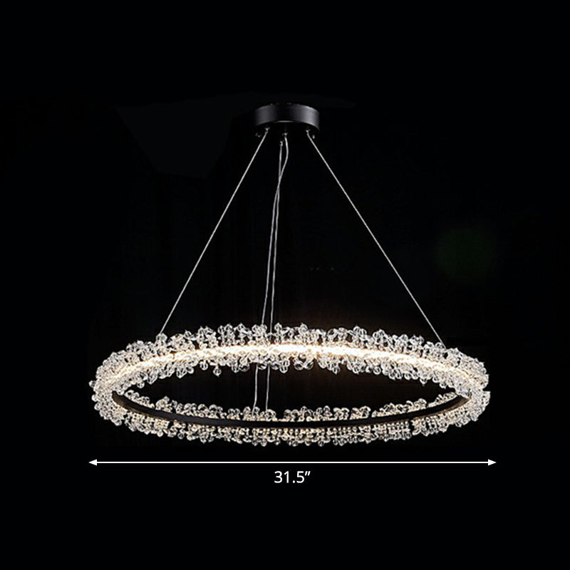 Simplicity Circle LED Chandelier Crystal Beads Living Room Pendant Lighting Fixture Black 31.5" Clearhalo 'Ceiling Lights' 'Chandeliers' 'Modern Chandeliers' 'Modern' Lighting' 2424465