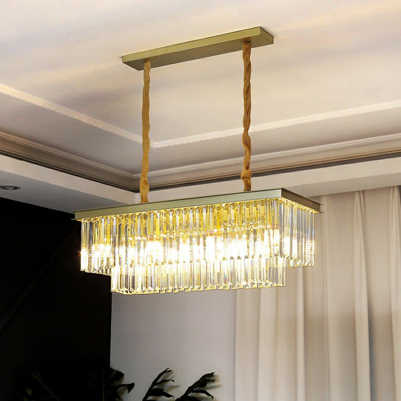 Rectangular Island Light Minimalist Prismatic Crystal Restaurant Hanging Pendant Light 8 Gold Clearhalo 'Ceiling Lights' 'Island Lights' Lighting' 2424468