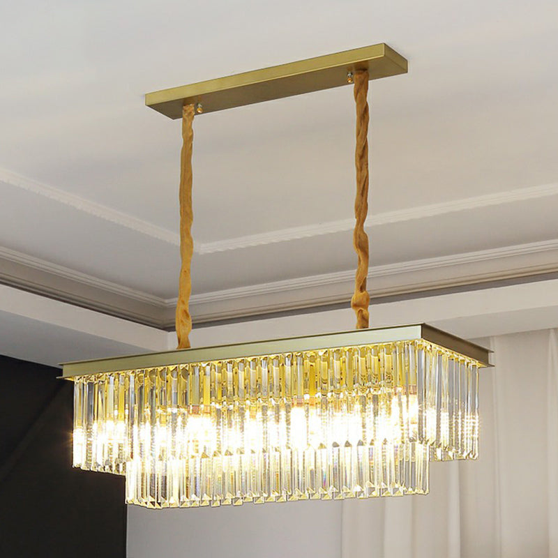 Rectangular Island Light Minimalist Prismatic Crystal Restaurant Hanging Pendant Light 14 Gold Clearhalo 'Ceiling Lights' 'Island Lights' Lighting' 2424469