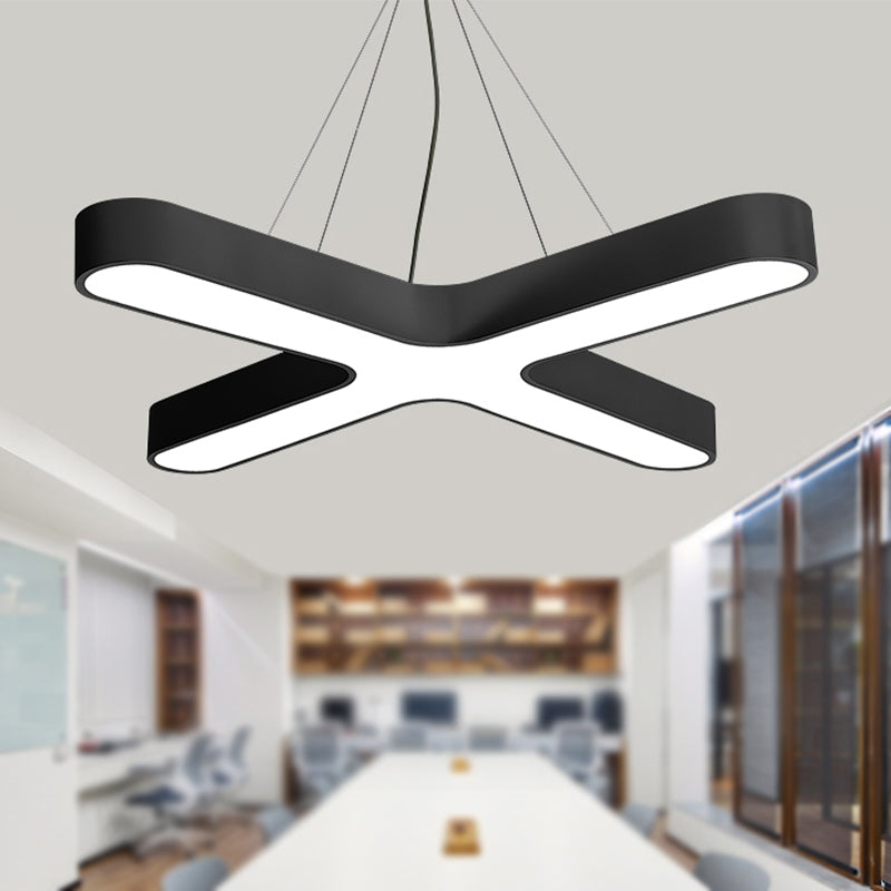 White/Black/Gold Cross Hanging Lamp Modern 23.5"/35.5" Wide Led Metal Ceiling Pendant Light for Office with Opaline Diffuser Black Clearhalo 'Ceiling Lights' 'Modern Pendants' 'Modern' 'Pendant Lights' 'Pendants' Lighting' 242447