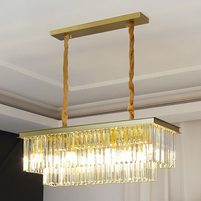 Rectangular Island Light Minimalist Prismatic Crystal Restaurant Hanging Pendant Light 17 Gold Clearhalo 'Ceiling Lights' 'Island Lights' Lighting' 2424471