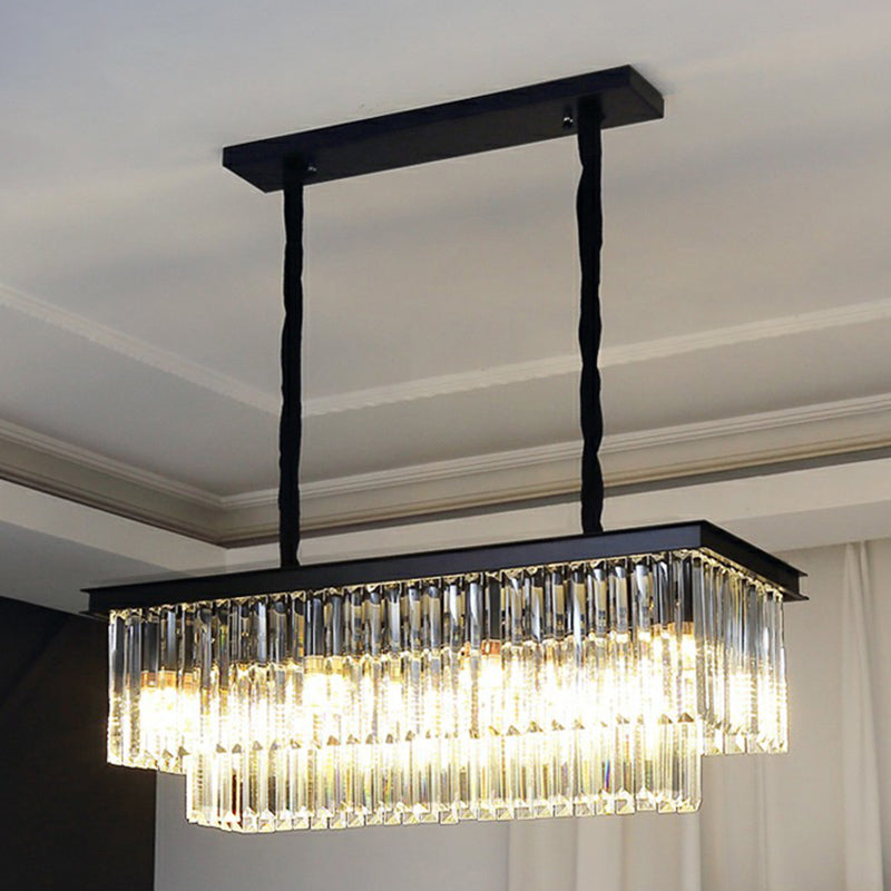 Rectangular Island Light Minimalist Prismatic Crystal Restaurant Hanging Pendant Light 14 Black Clearhalo 'Ceiling Lights' 'Island Lights' Lighting' 2424475