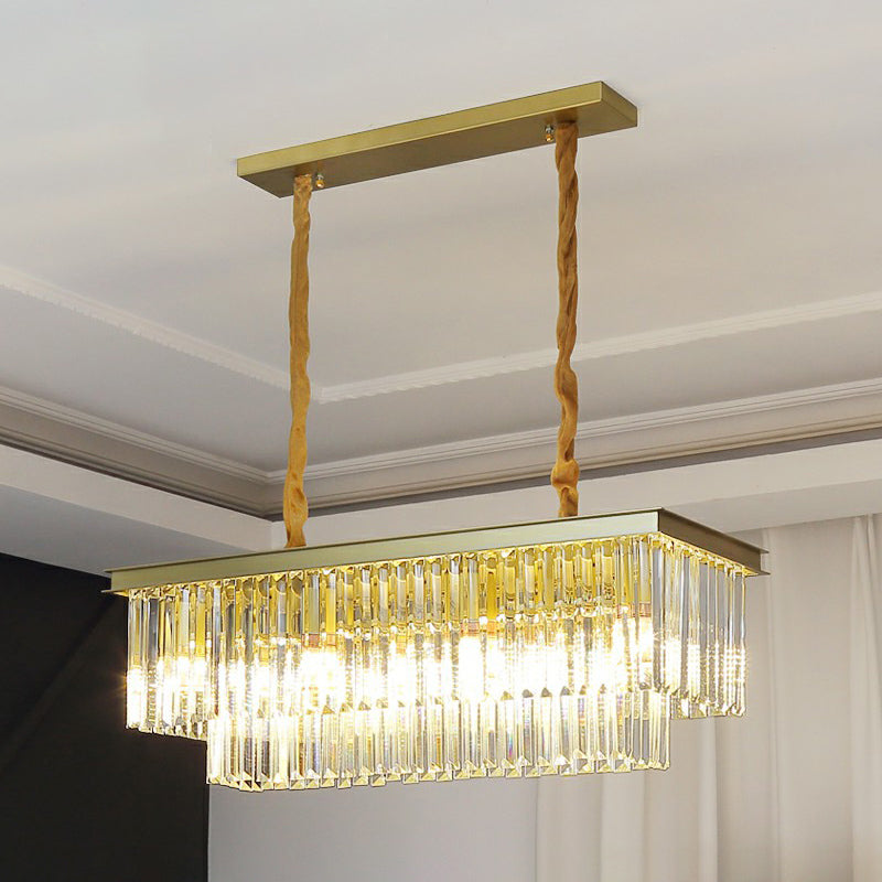 Rectangular Island Light Minimalist Prismatic Crystal Restaurant Hanging Pendant Light 11 Gold Clearhalo 'Ceiling Lights' 'Island Lights' Lighting' 2424476