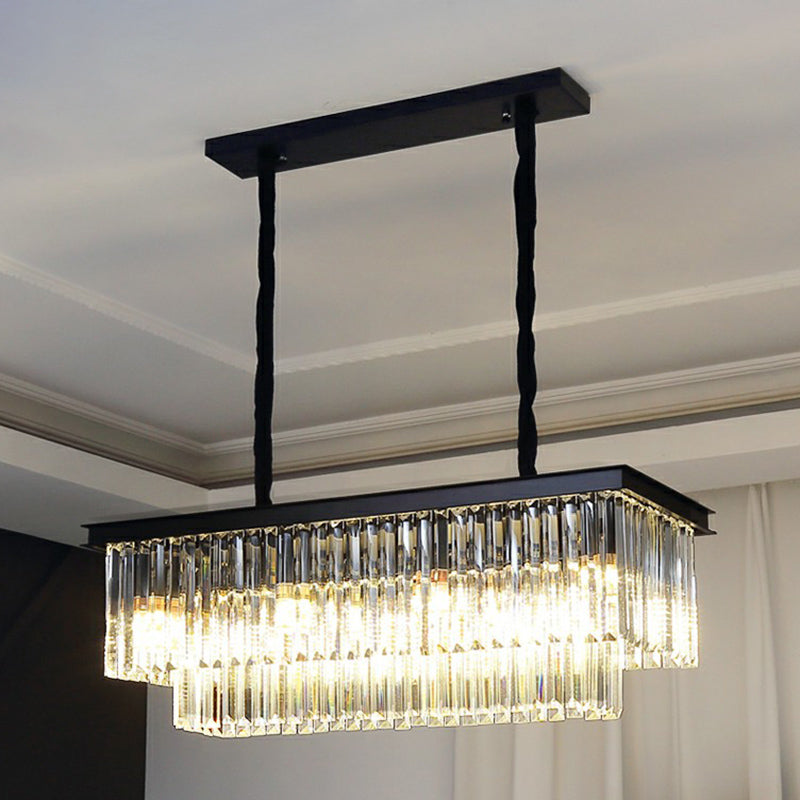 Rectangular Island Light Minimalist Prismatic Crystal Restaurant Hanging Pendant Light 11 Black Clearhalo 'Ceiling Lights' 'Island Lights' Lighting' 2424477