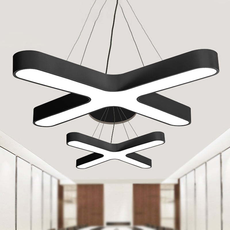 White/Black/Gold Cross Hanging Lamp Modern 23.5"/35.5" Wide Led Metal Ceiling Pendant Light for Office with Opaline Diffuser Clearhalo 'Ceiling Lights' 'Modern Pendants' 'Modern' 'Pendant Lights' 'Pendants' Lighting' 242448