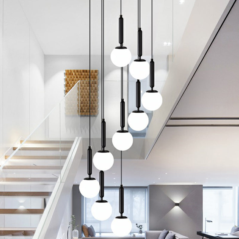 Spiral Ball Hanging Ceiling Light Nordic Opal Glass Stairs Multi Light Pendant Lighting Clearhalo 'Ceiling Lights' 'Modern Pendants' 'Modern' 'Pendant Lights' 'Pendants' Lighting' 2424556