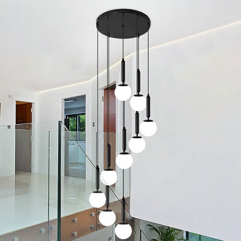 Spiral Ball Hanging Ceiling Light Nordic Opal Glass Stairs Multi Light Pendant Lighting Clearhalo 'Ceiling Lights' 'Modern Pendants' 'Modern' 'Pendant Lights' 'Pendants' Lighting' 2424560