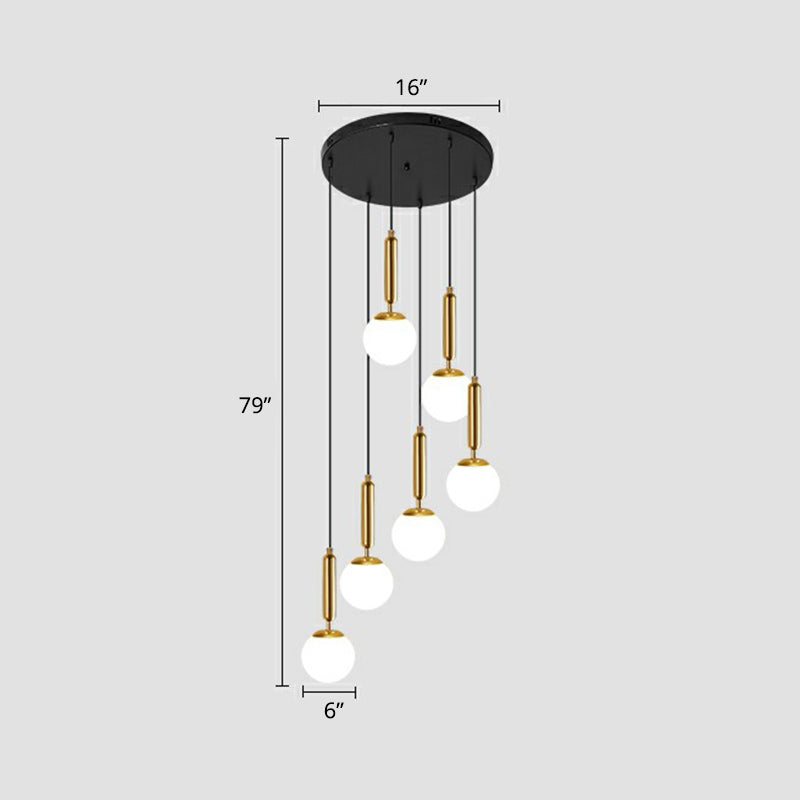 Spiral Ball Hanging Ceiling Light Nordic Opal Glass Stairs Multi Light Pendant Lighting 6 Gold Clearhalo 'Ceiling Lights' 'Modern Pendants' 'Modern' 'Pendant Lights' 'Pendants' Lighting' 2424563