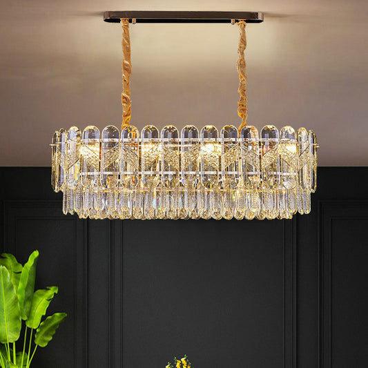 Clear K9 Crystal Layered Hanging Lamp Modernist Suspension Light Fixture for Bedroom Clear 31.5" Clearhalo 'Ceiling Lights' 'Modern Pendants' 'Modern' 'Pendant Lights' 'Pendants' Lighting' 2424715