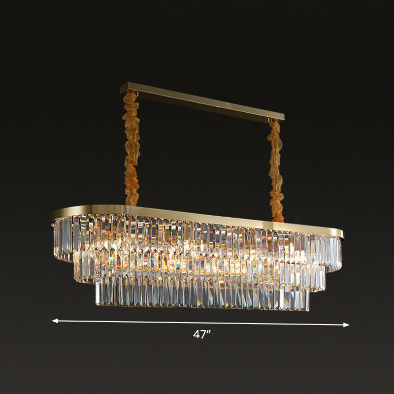 Postmodern Oblong Island Light Clear Crystal Rod Dining Room Pendant Light in Brass Clear 47" Clearhalo 'Ceiling Lights' 'Island Lights' Lighting' 2424719