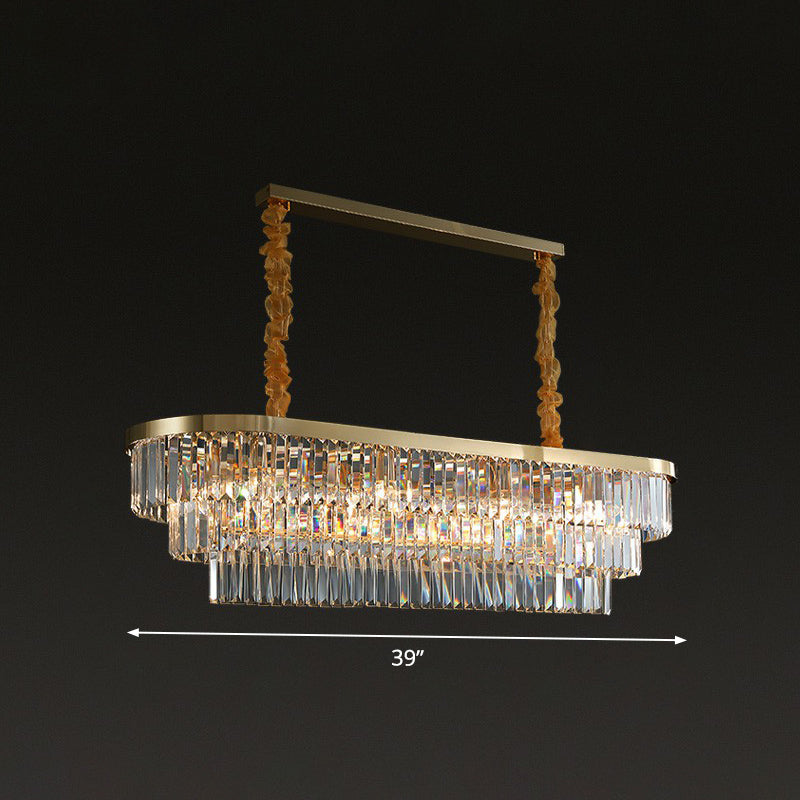 Postmodern Oblong Island Light Clear Crystal Rod Dining Room Pendant Light in Brass Clear 39" Clearhalo 'Ceiling Lights' 'Island Lights' Lighting' 2424720