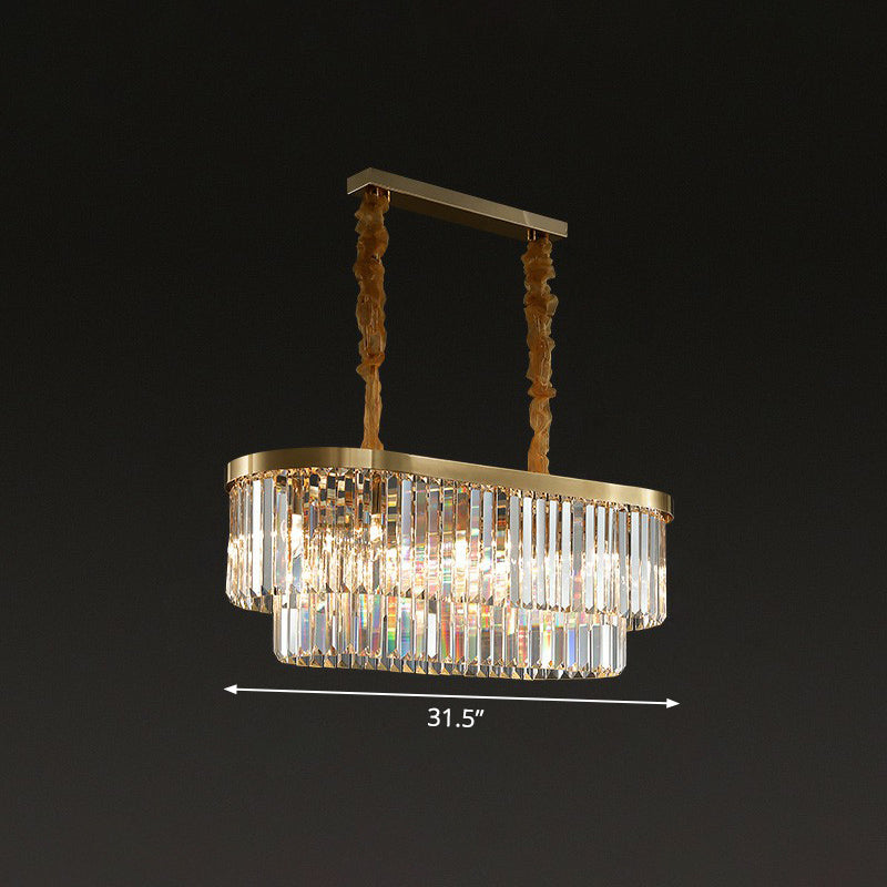 Postmodern Oblong Island Light Clear Crystal Rod Dining Room Pendant Light in Brass Clear 31.5" Clearhalo 'Ceiling Lights' 'Island Lights' Lighting' 2424722