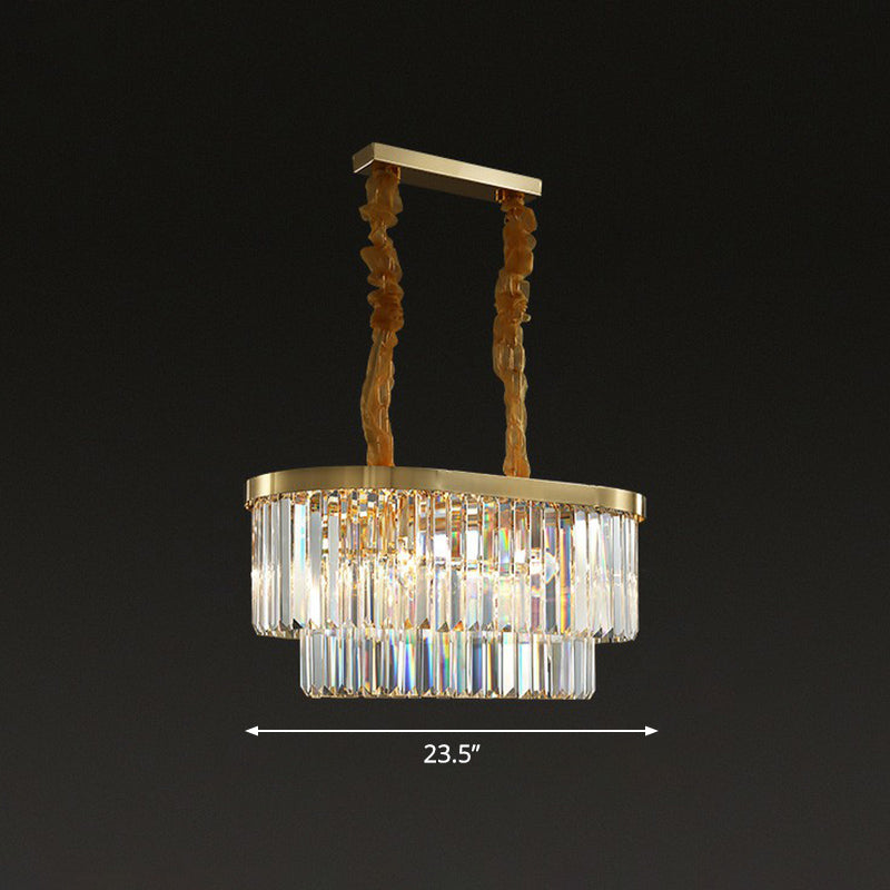 Postmodern Oblong Island Light Clear Crystal Rod Dining Room Pendant Light in Brass Clear 23.5" Clearhalo 'Ceiling Lights' 'Island Lights' Lighting' 2424724