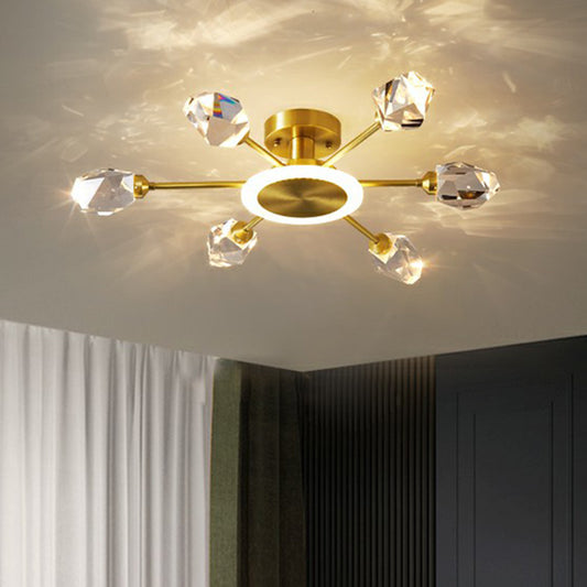 Gold Radial Semi Mount Lighting Postmodern Crystal Block LED Ceiling Light for Bedroom 7 Gold Clearhalo 'Ceiling Lights' 'Close To Ceiling Lights' 'Close to ceiling' 'Semi-flushmount' Lighting' 2424778