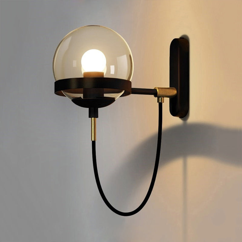 Black/Gold Ball Sconce Lighting Modernist 1 Light Smoke Glass Wall Sconce Light with Rope Black Clearhalo 'Cast Iron' 'Glass' 'Industrial' 'Modern wall lights' 'Modern' 'Tiffany' 'Traditional wall lights' 'Wall Lamps & Sconces' 'Wall Lights' Lighting' 242478