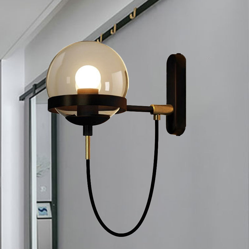 Black/Gold Ball Sconce Lighting Modernist 1 Light Smoke Glass Wall Sconce Light with Rope Clearhalo 'Cast Iron' 'Glass' 'Industrial' 'Modern wall lights' 'Modern' 'Tiffany' 'Traditional wall lights' 'Wall Lamps & Sconces' 'Wall Lights' Lighting' 242479