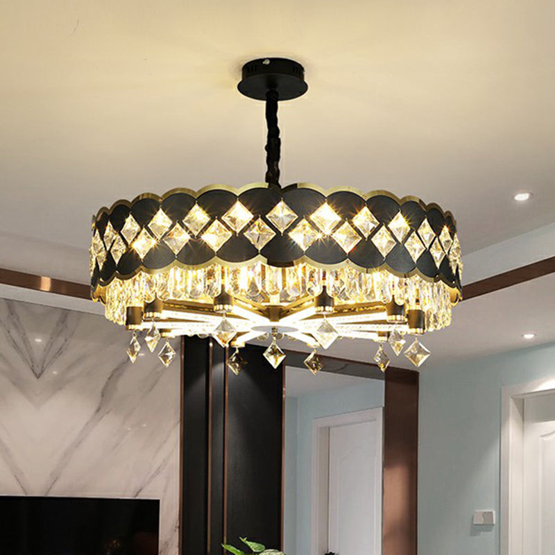 Round K9 Crystal Pendant Lamp Postmodern Black Ceiling Chandelier for Dining Room Clearhalo 'Ceiling Lights' 'Chandeliers' 'Modern Chandeliers' 'Modern' Lighting' 2424823
